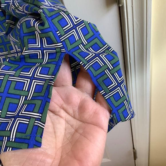 C. Wonder Midi Length Lattice Print Button Front Shirt Dress Blue/Green SZ 14 - Picture 9 of 16